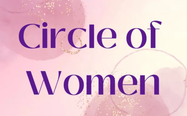 Circle of Women logo. Purple letters on a pink background.