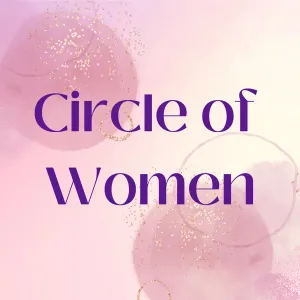 Circle of Women logo. Purple letters on a pink background.